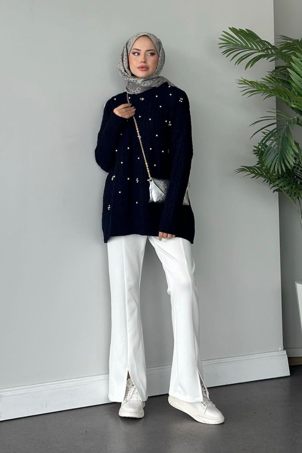 İncili Triko Kazak Lacivert 8773 