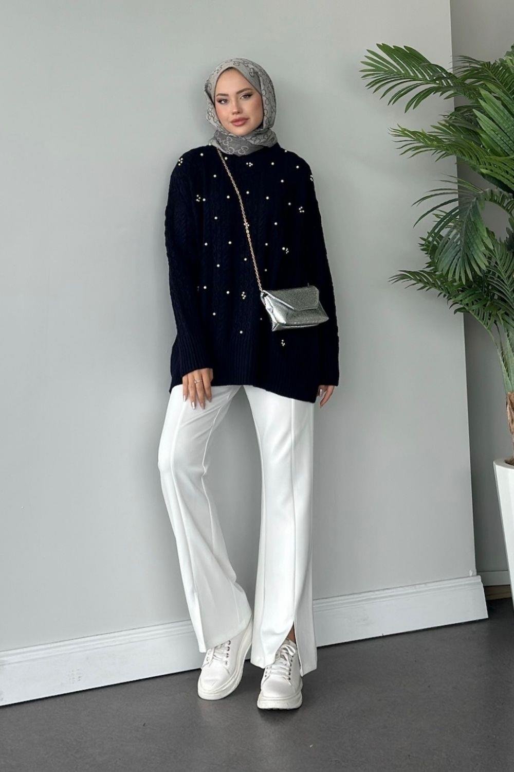 İncili Triko Kazak Lacivert 8773 