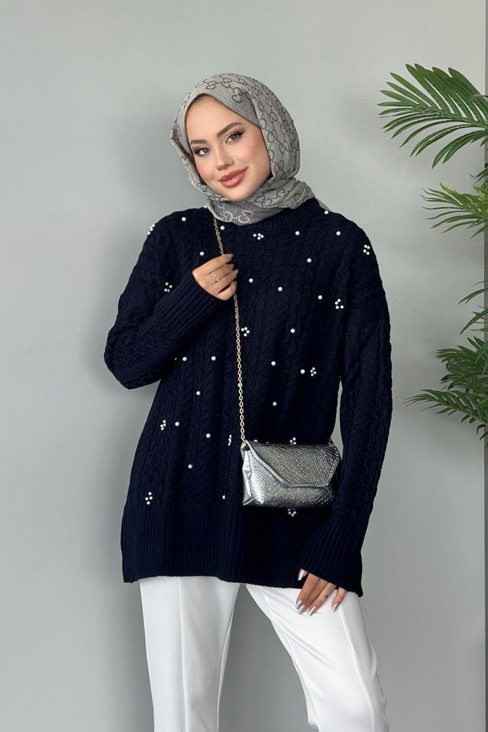 İncili Triko Kazak Lacivert 8773 