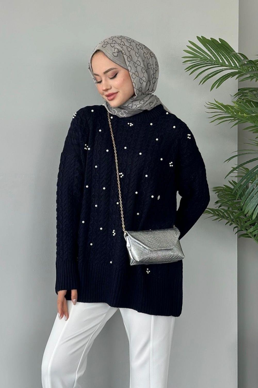 İncili Triko Kazak Lacivert 8773 