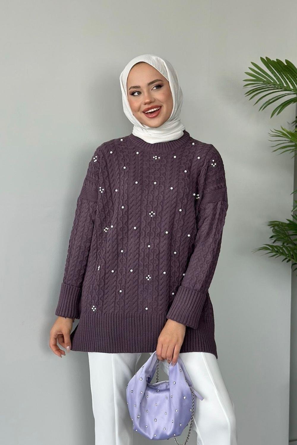 İncili Triko Kazak Mürdüm 8773 