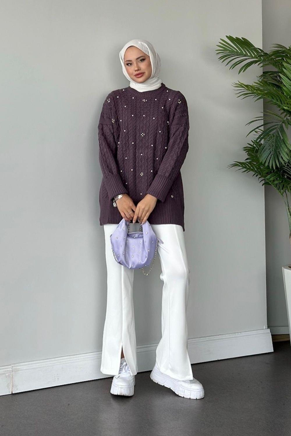 İncili Triko Kazak Mürdüm 8773 