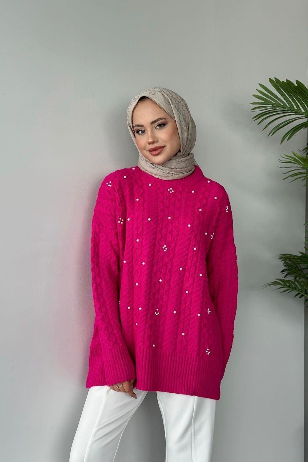 İncili Triko Kazak Pembe 8773 