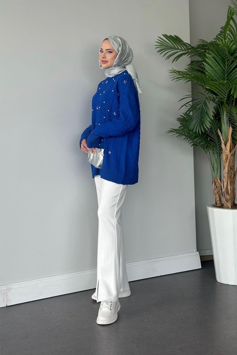 İncili Triko Kazak Saks 8773 