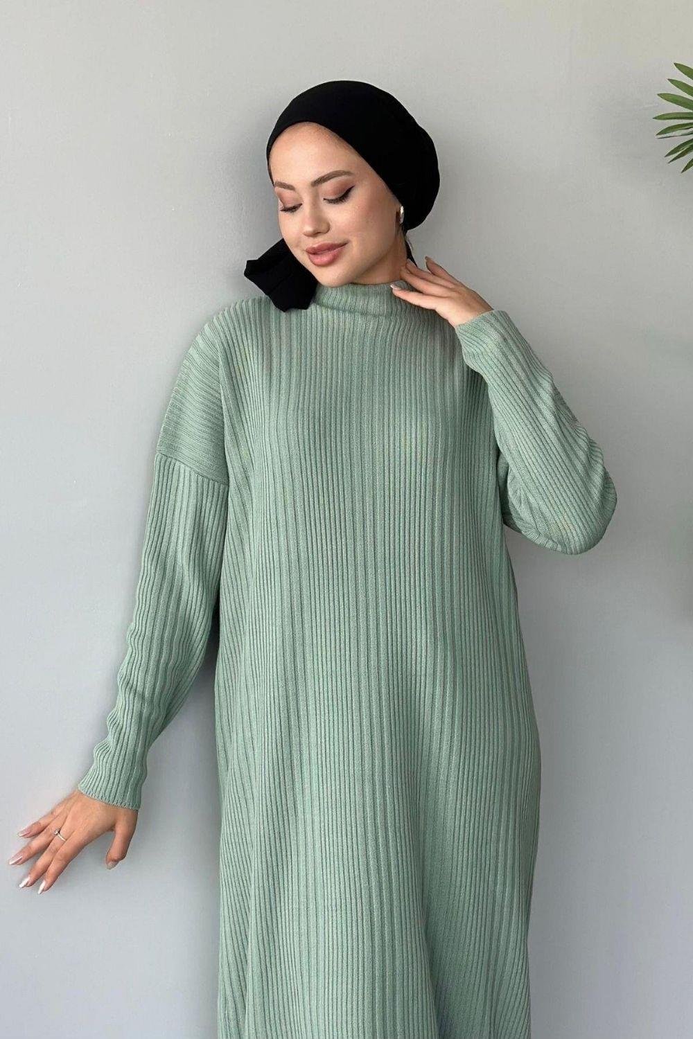 Fitilli Triko Elbise Mint 8787 