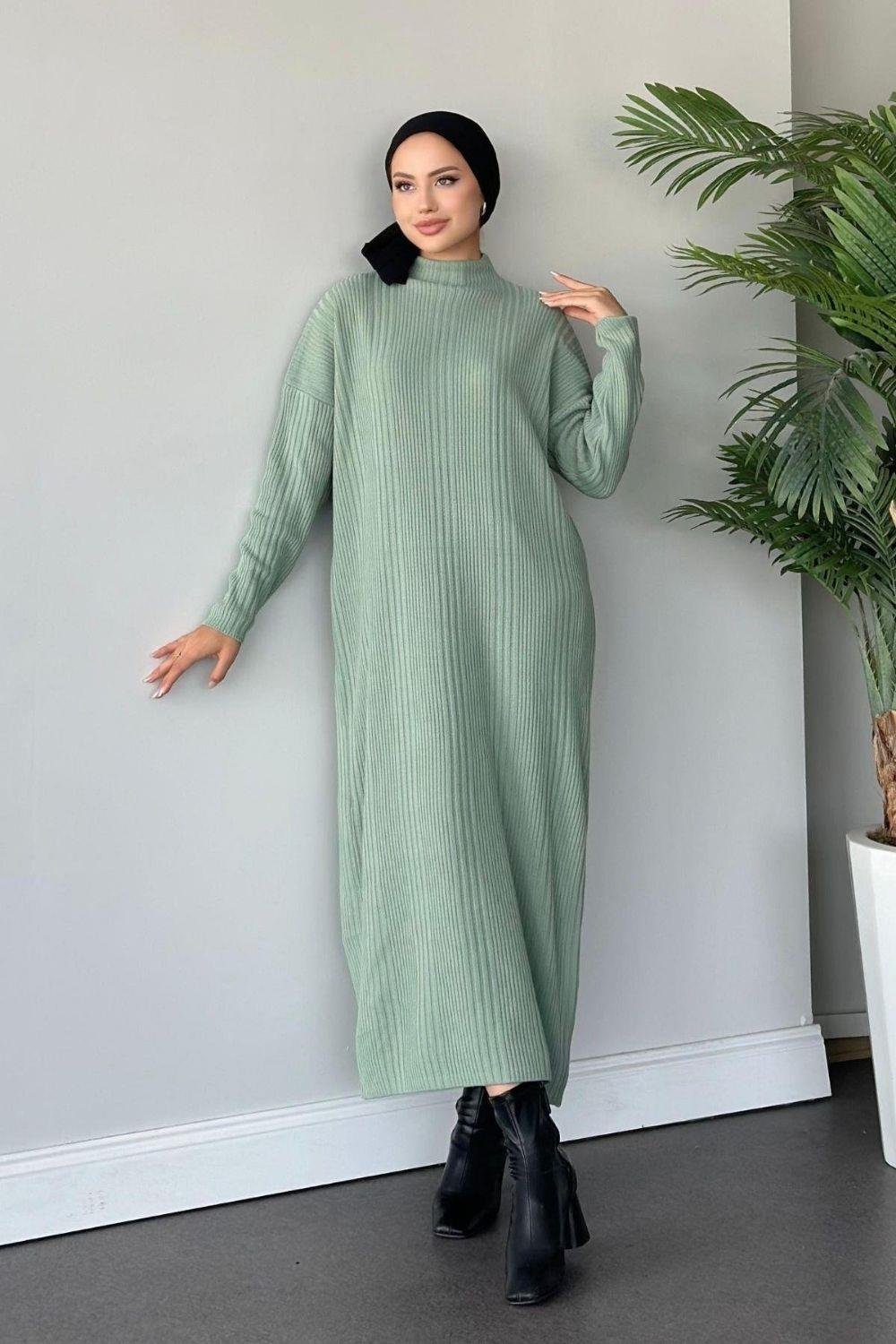 Fitilli Triko Elbise Mint 8787 