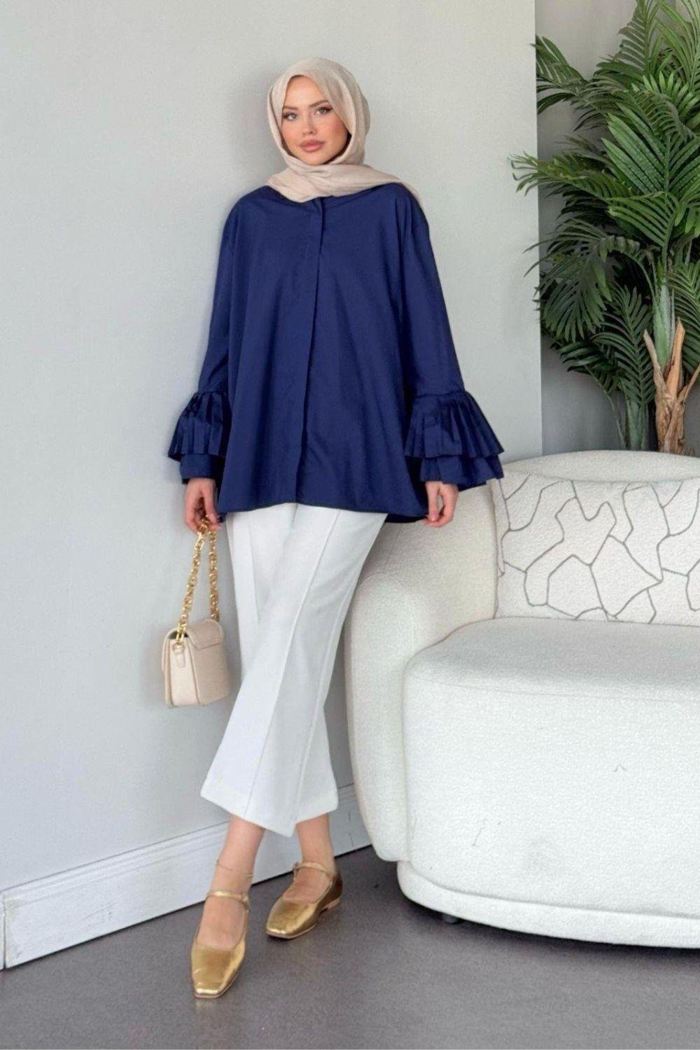 Kolu Piliseli Uzun Gömlek Lacivert 8973 