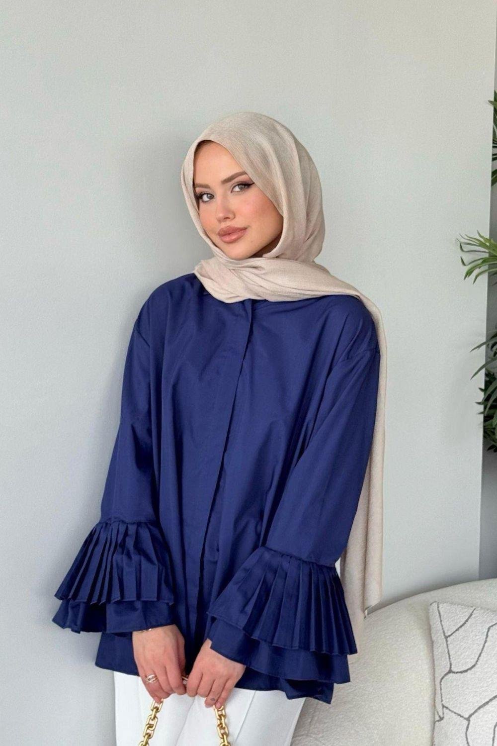 Kolu Piliseli Uzun Gömlek Lacivert 8973 