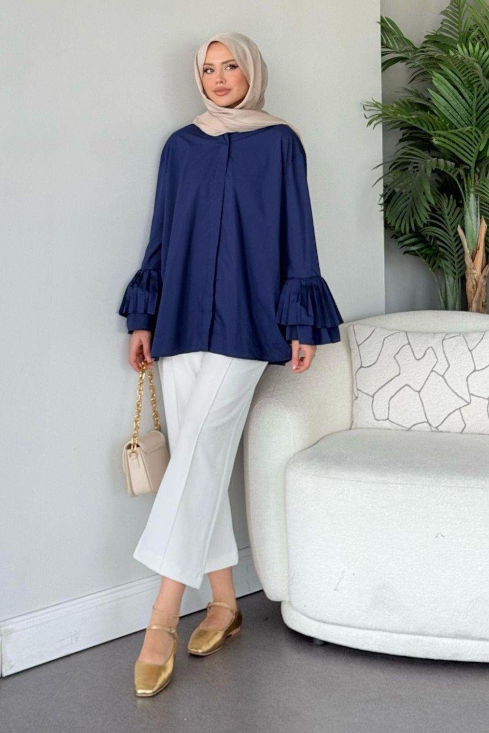 Kolu Piliseli Uzun Gömlek Lacivert 8973 