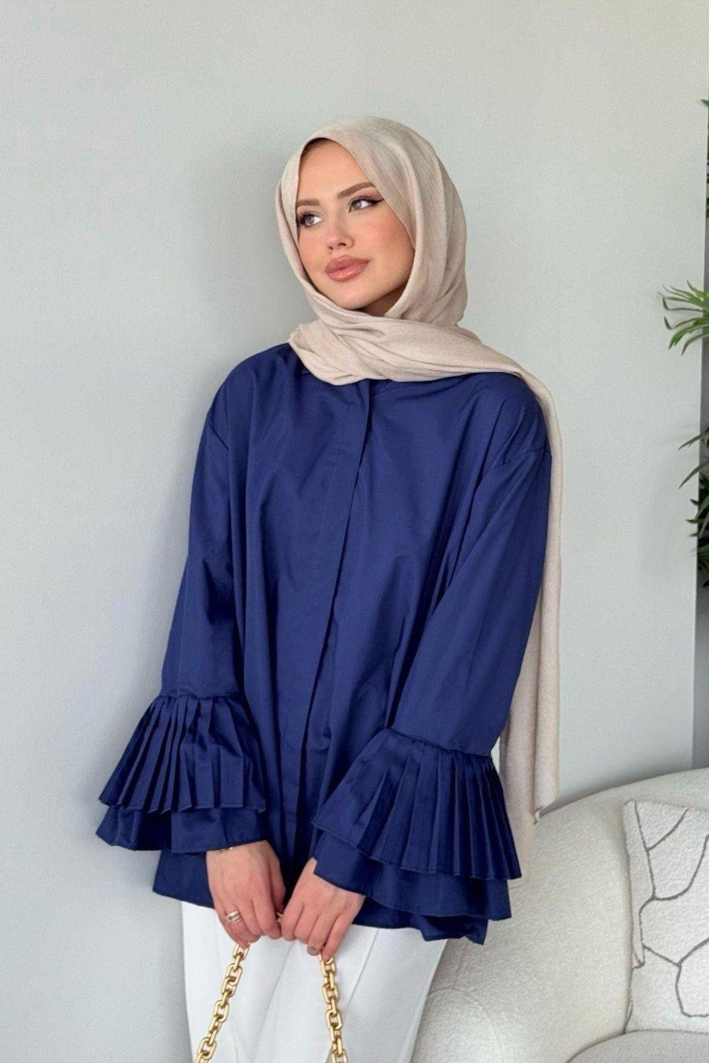 Kolu Piliseli Uzun Gömlek Lacivert 8973 