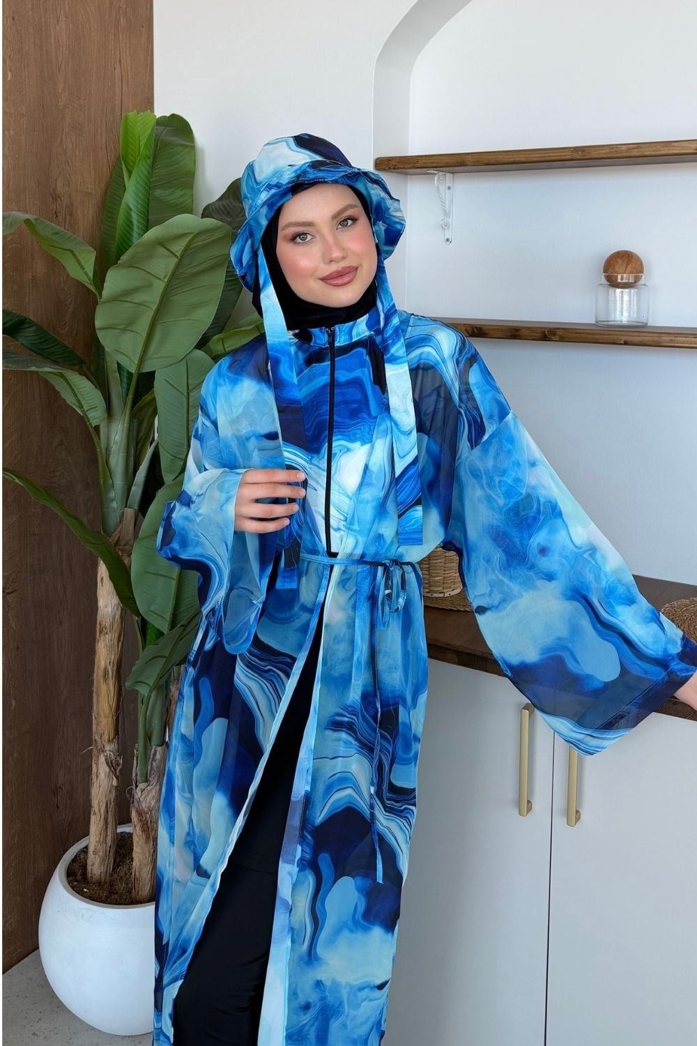 Desenli Uzun Pareo Mavi 90157 