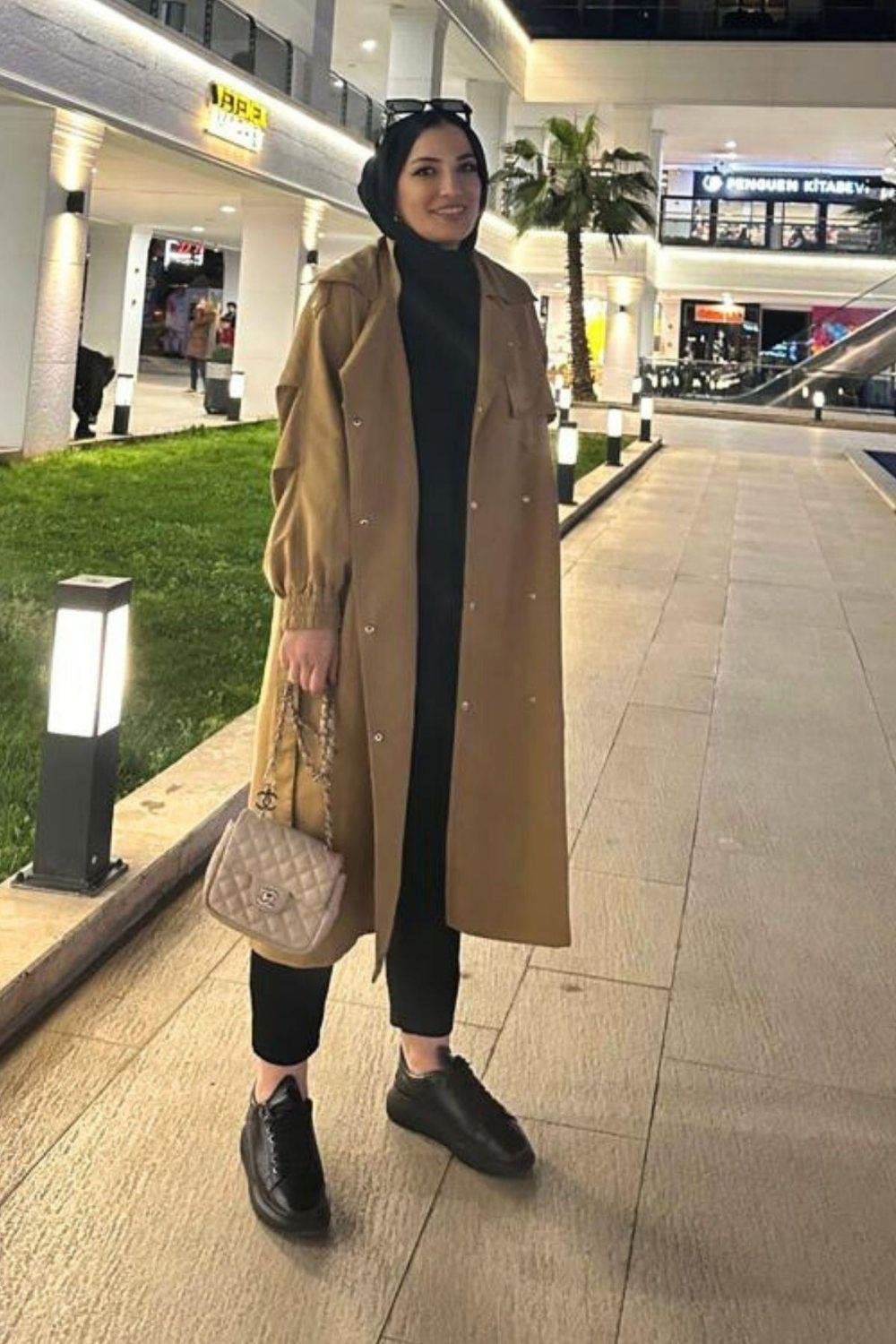 Çıtçıtlı Trençkot Camel 9091 