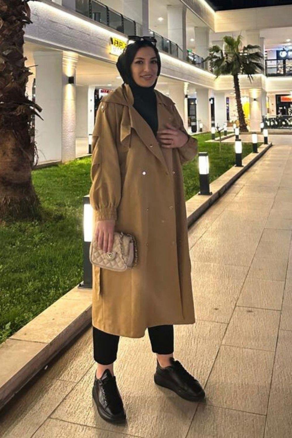 Çıtçıtlı Trençkot Camel 9091 