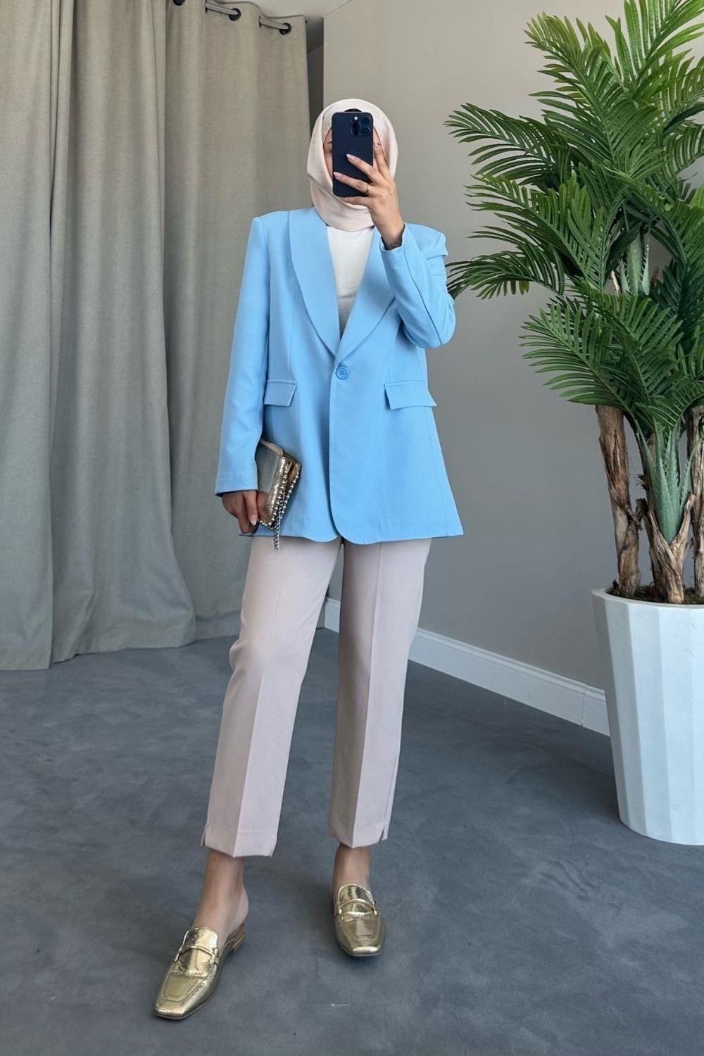 Tek Düğmeli Blazer Ceket Mavi 9295 