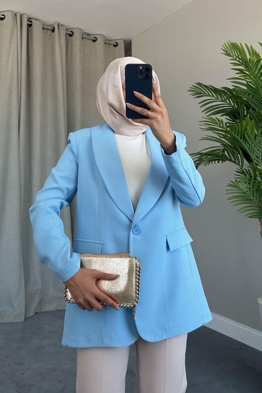 Tek Düğmeli Blazer Ceket Mavi 9295 