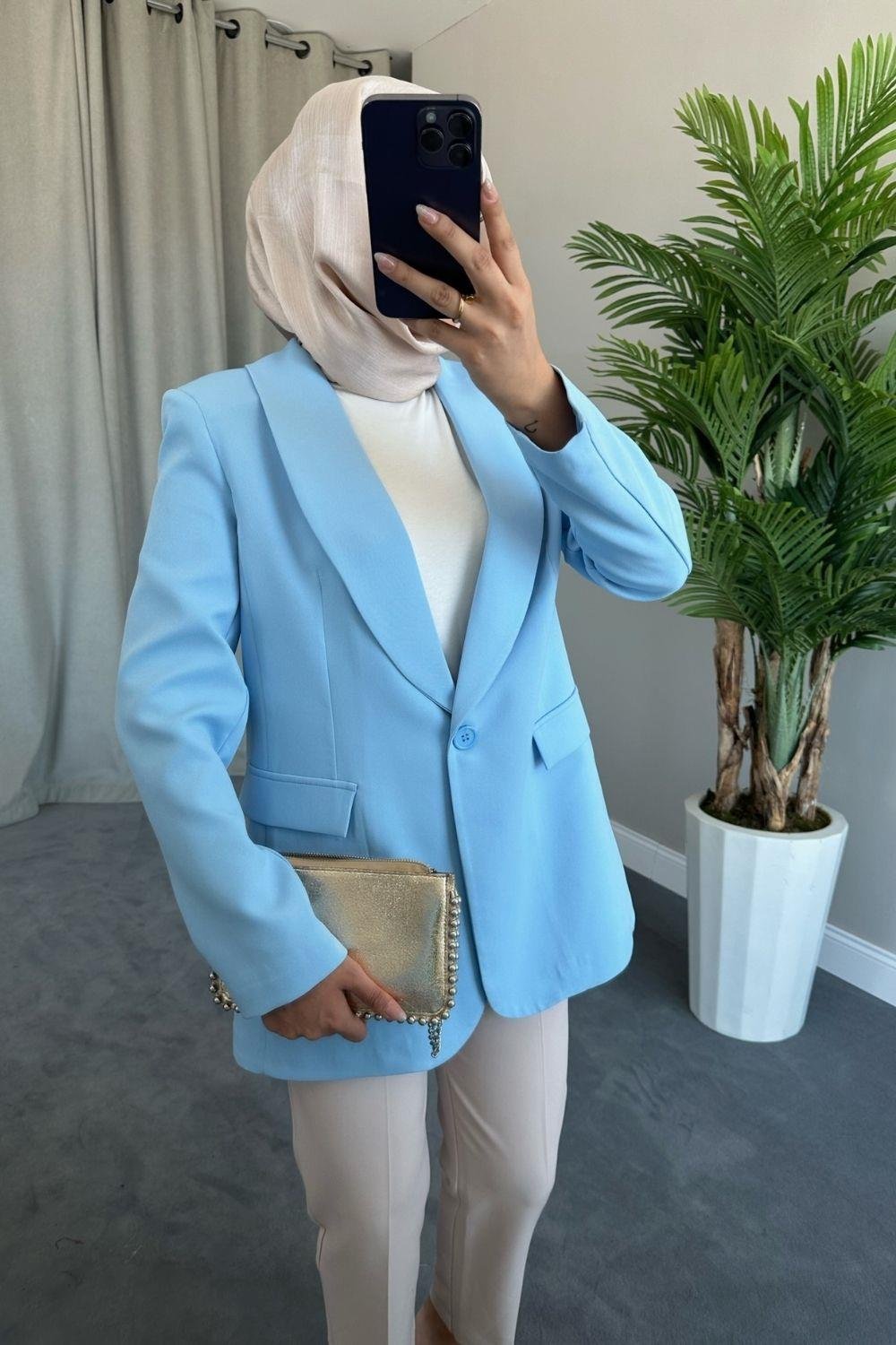 Tek Düğmeli Blazer Ceket Mavi 9295 