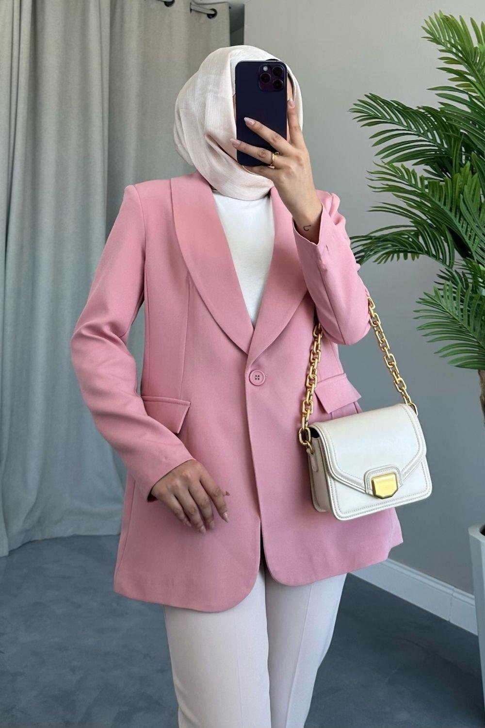 Tek Düğmeli Blazer Ceket Pudra 9295 