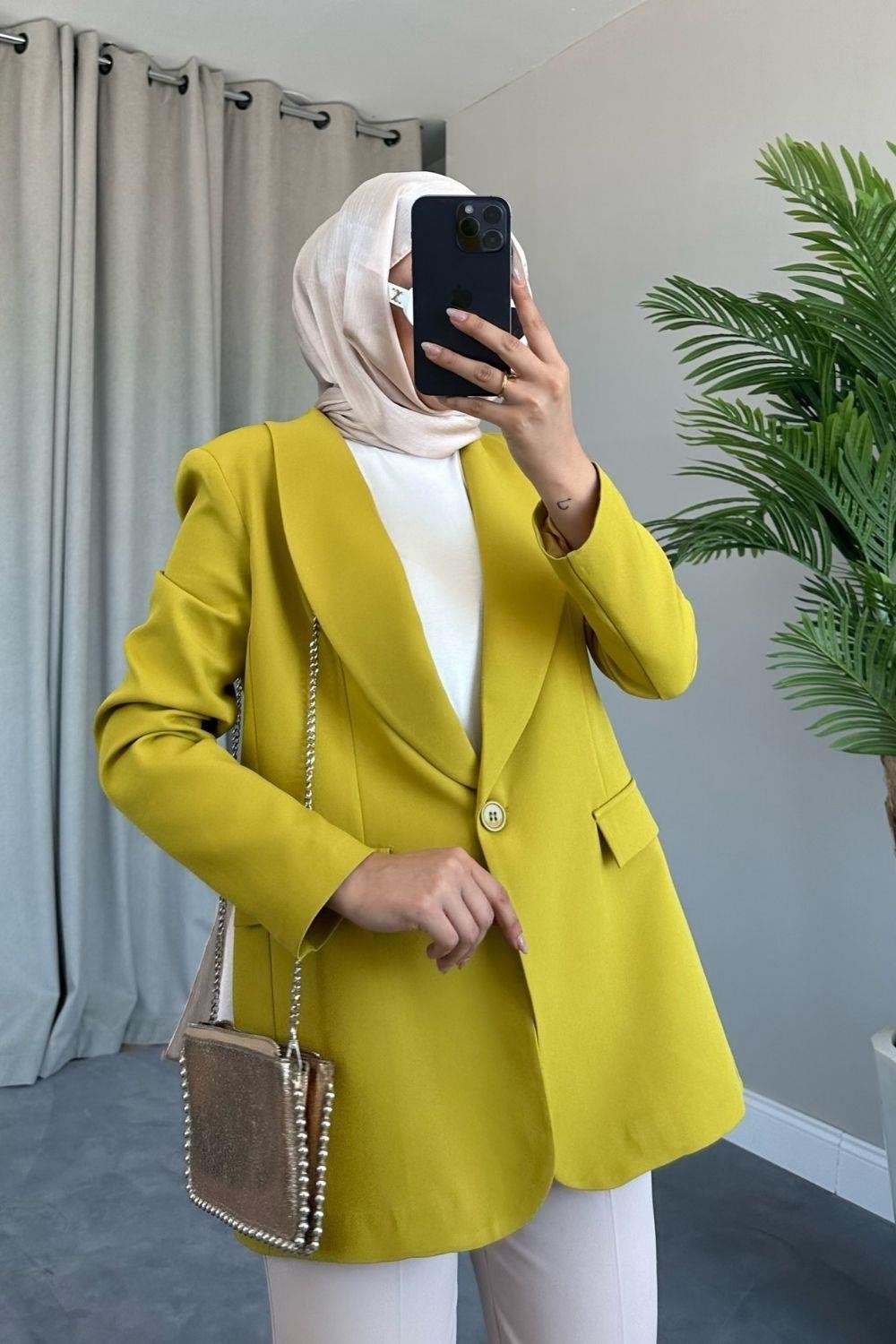 Tek Düğmeli Blazer Ceket Yağ Yeşili 9295 