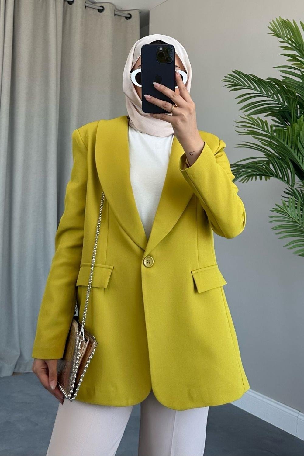 Tek Düğmeli Blazer Ceket Yağ Yeşili 9295 