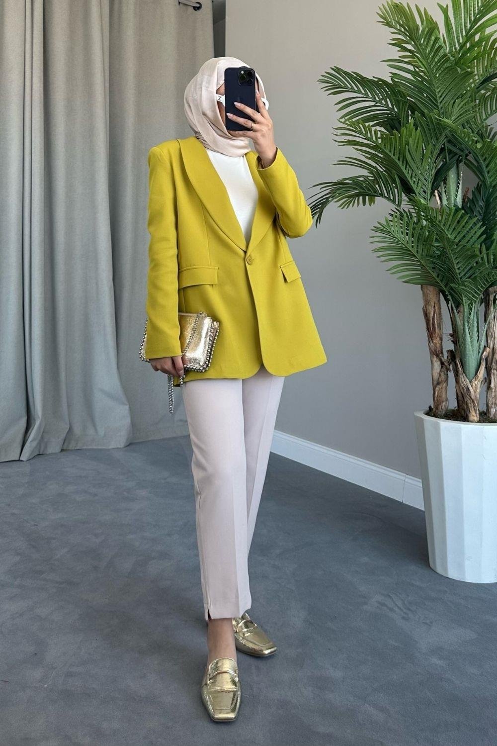 Tek Düğmeli Blazer Ceket Yağ Yeşili 9295 