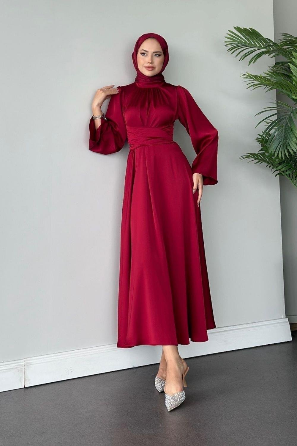 Diba Çapraz Kemer İpek Abiye Bordo 9547 