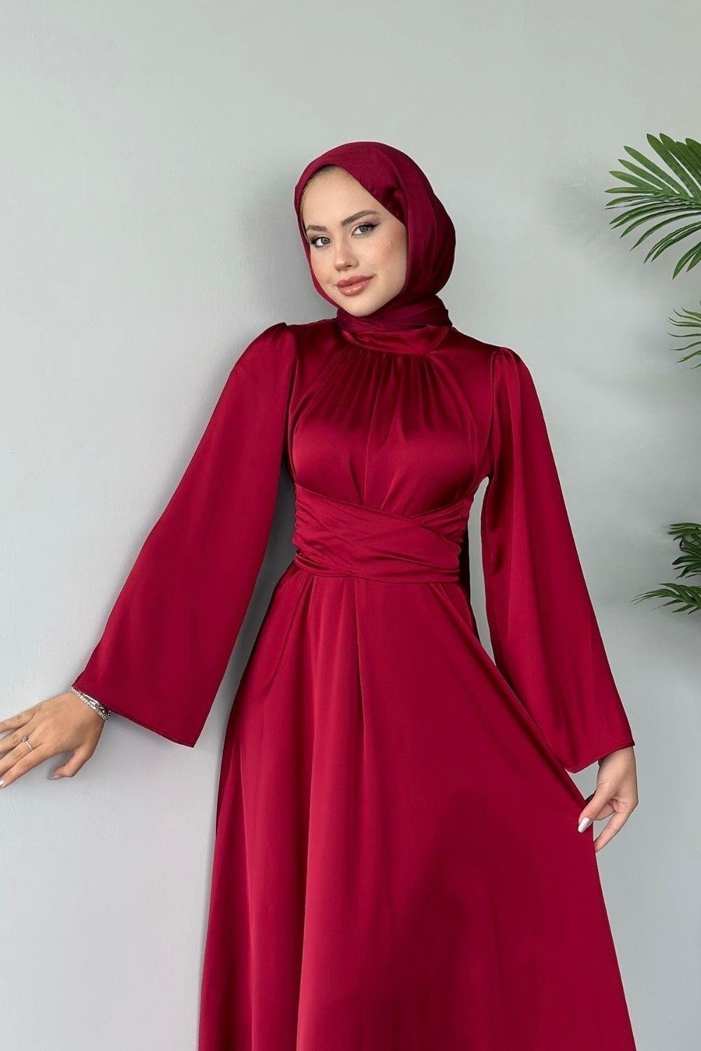 Diba Çapraz Kemer İpek Abiye Bordo 9547 