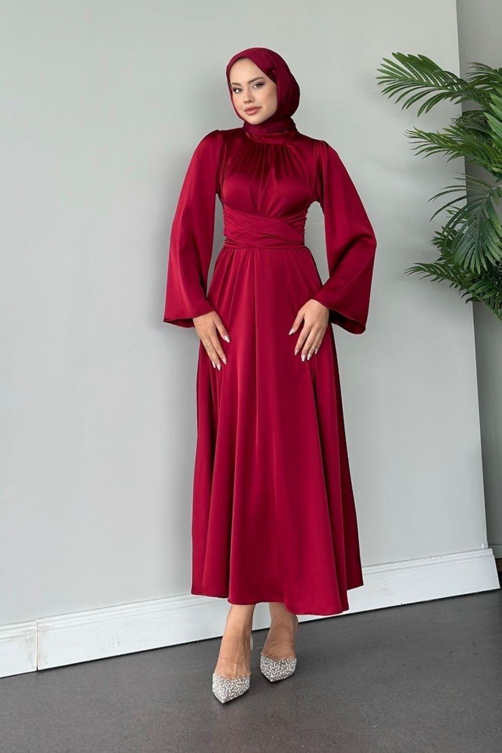 Diba Çapraz Kemer İpek Abiye Bordo 9547 