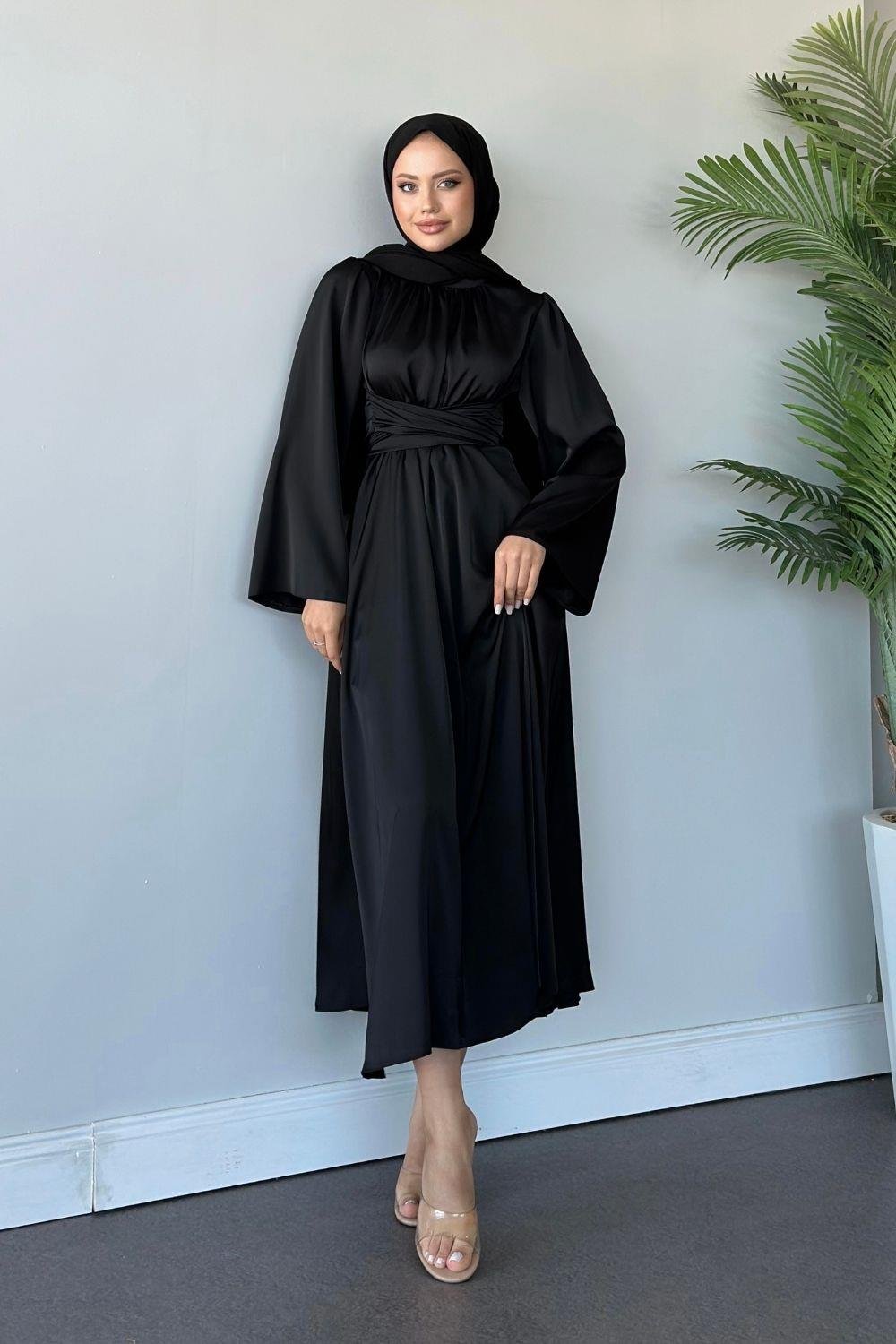 Diba Çapraz Kemer İpek Abiye Siyah 9547 