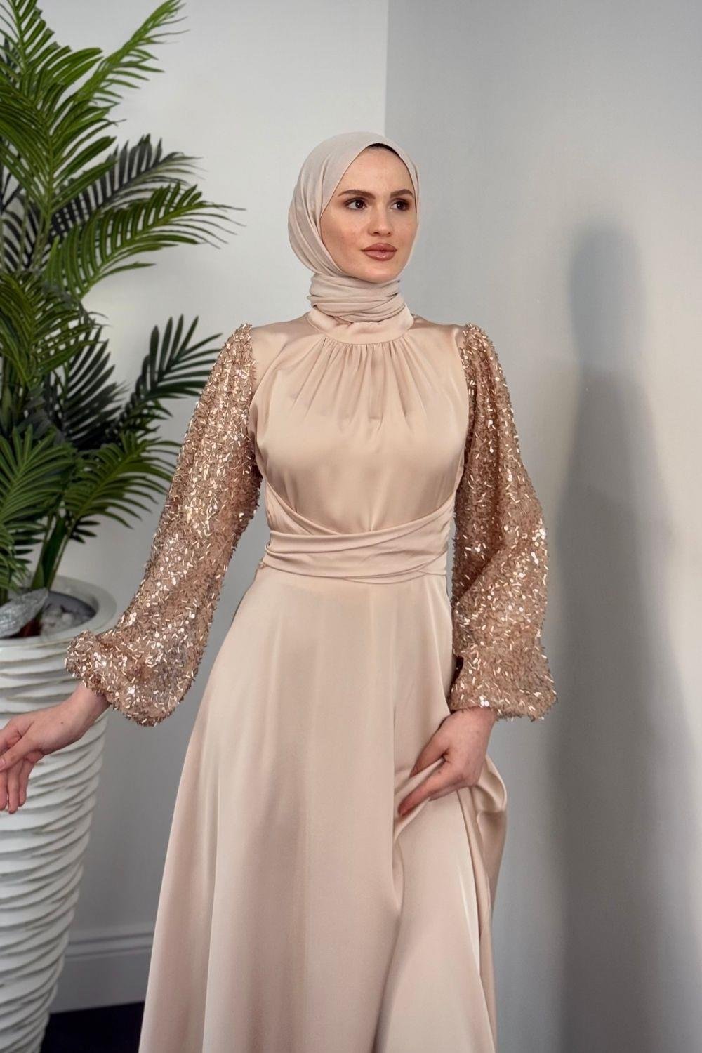 Hemeris Kolları Boncuklu Abiye Bej 9579 