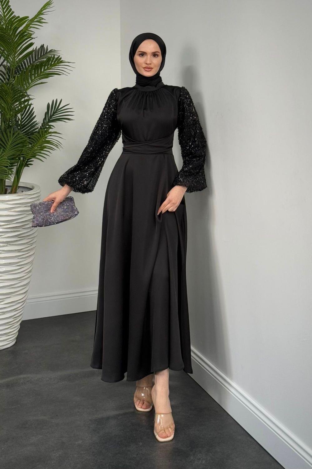 Hemeris Kolları Boncuklu Abiye Siyah 9579 