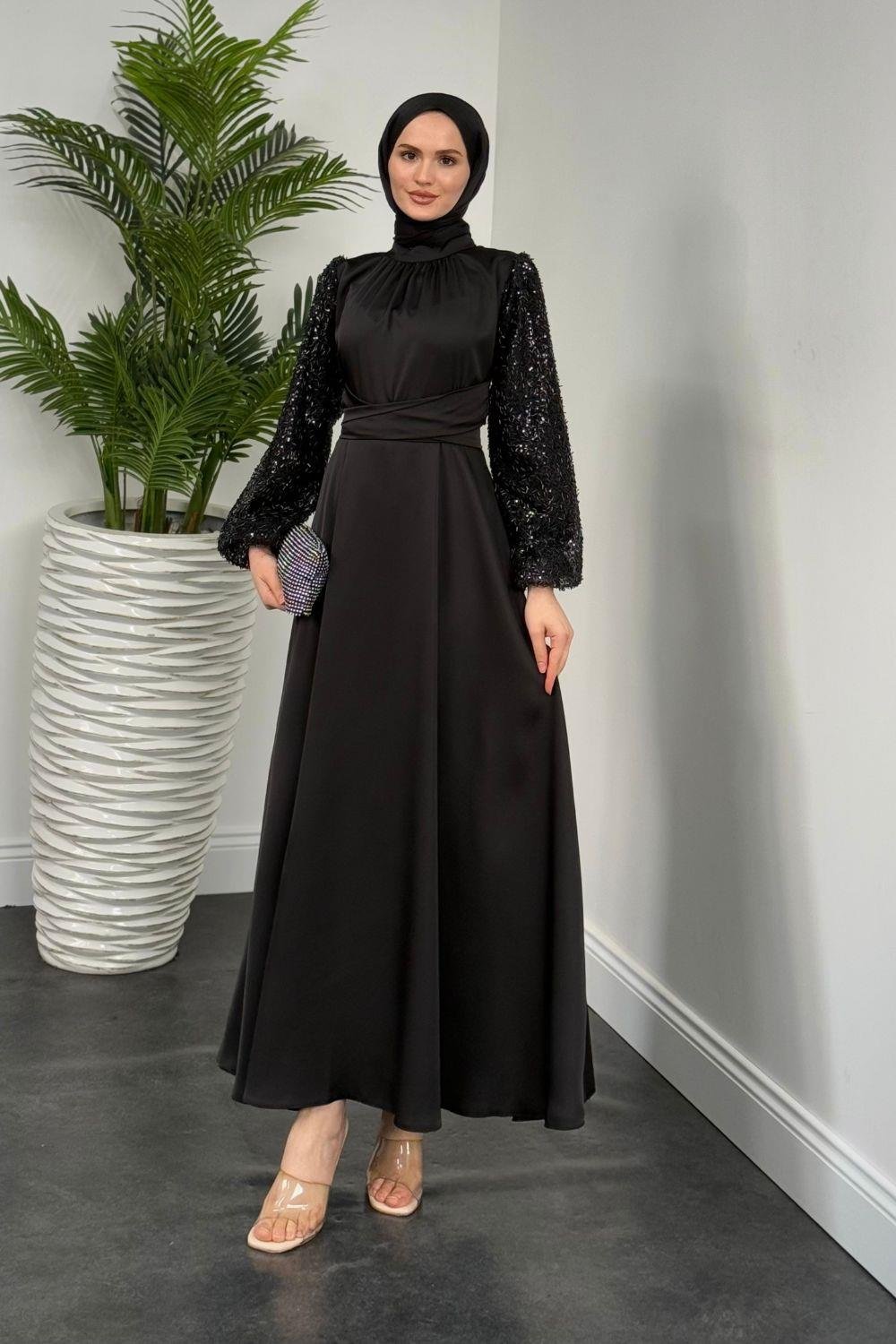 Hemeris Kolları Boncuklu Abiye Siyah 9579 