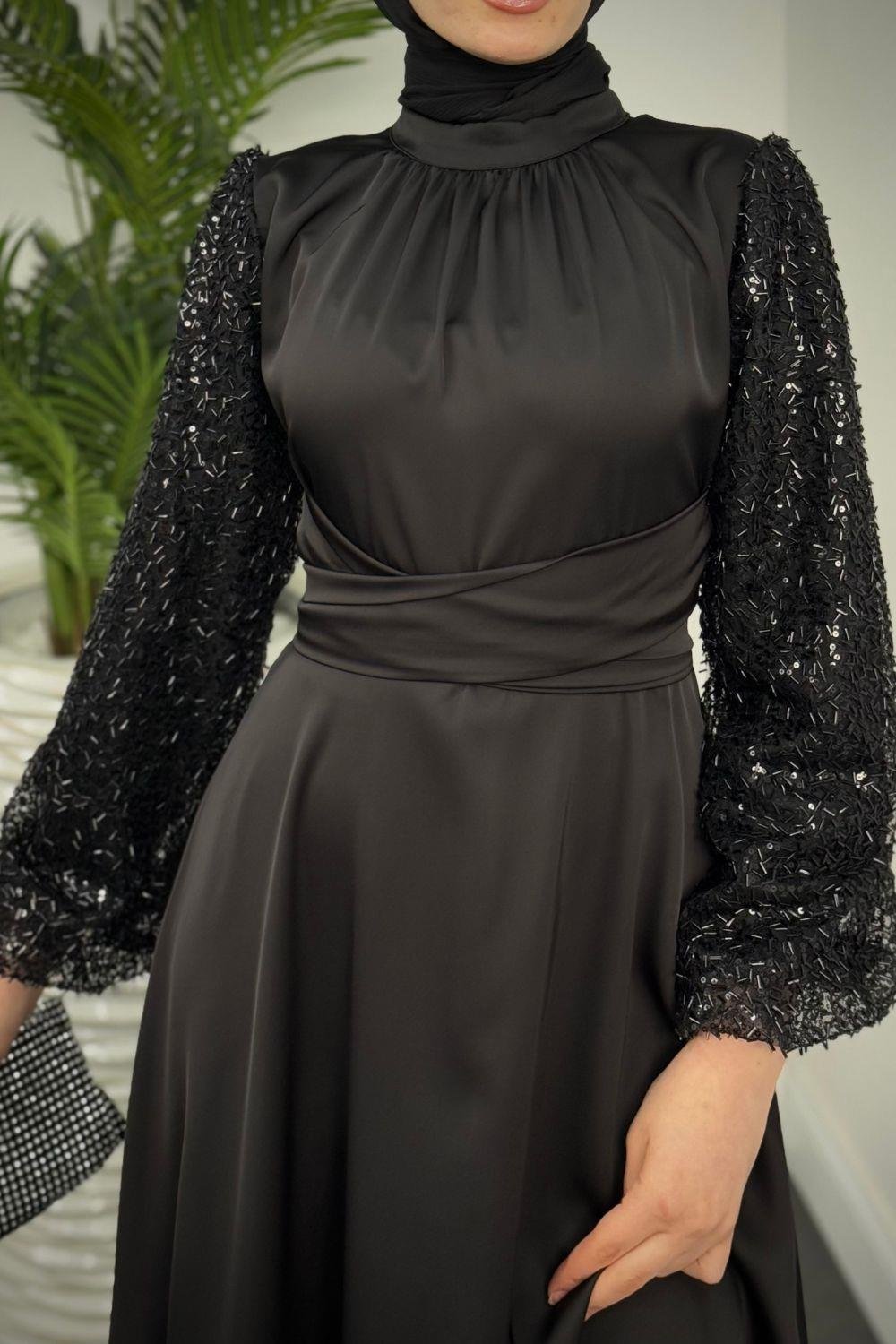 Hemeris Kolları Boncuklu Abiye Siyah 9579 