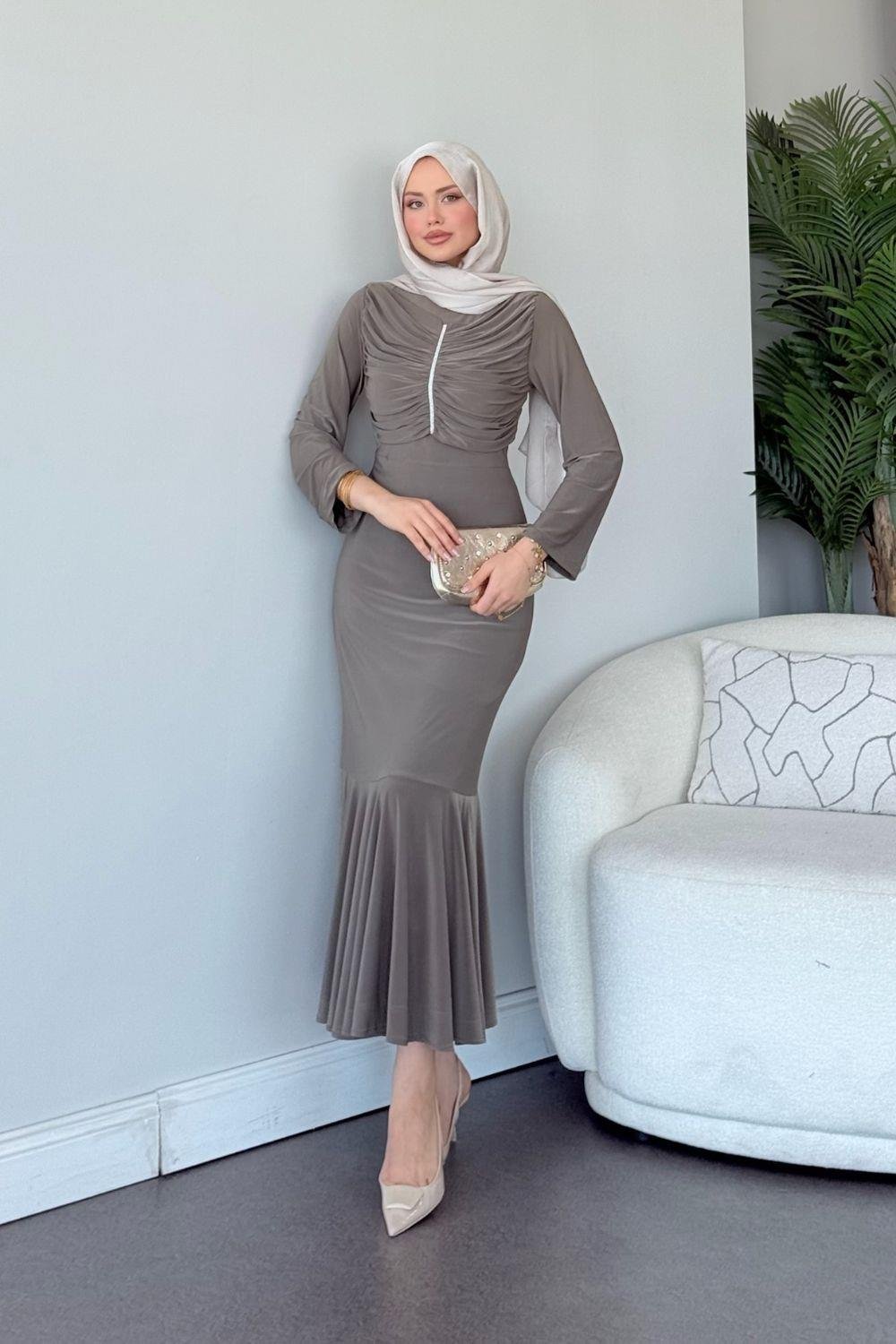 Sandy Taşlı Elbise Haki 9612 