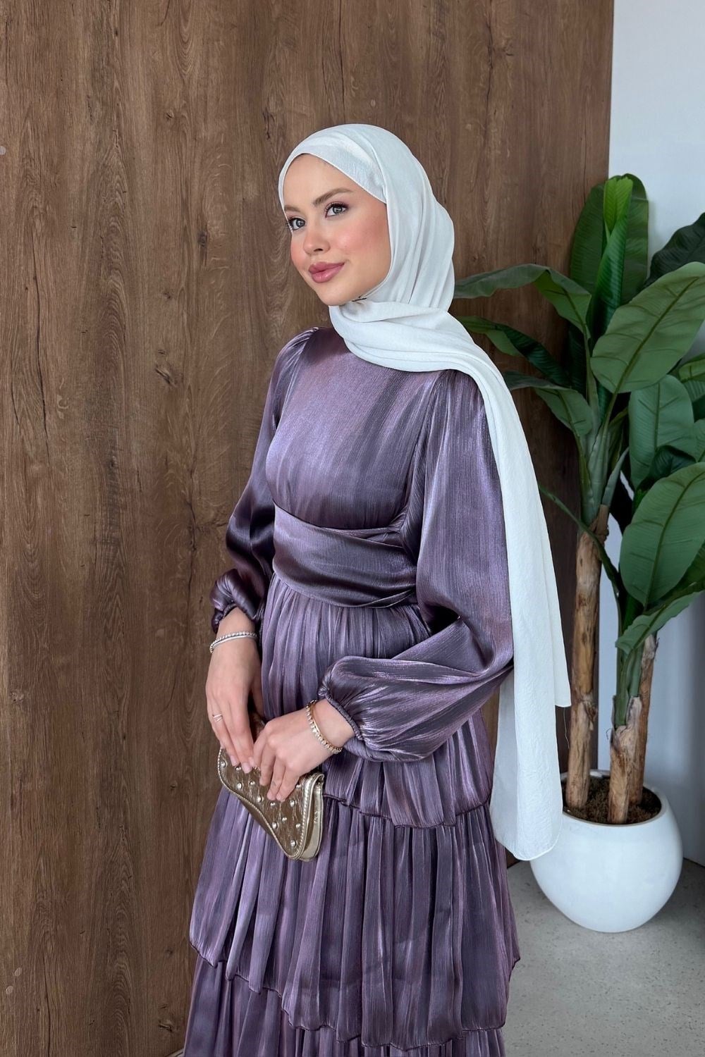 Kat Kat Saten Elbise Lila 9657 