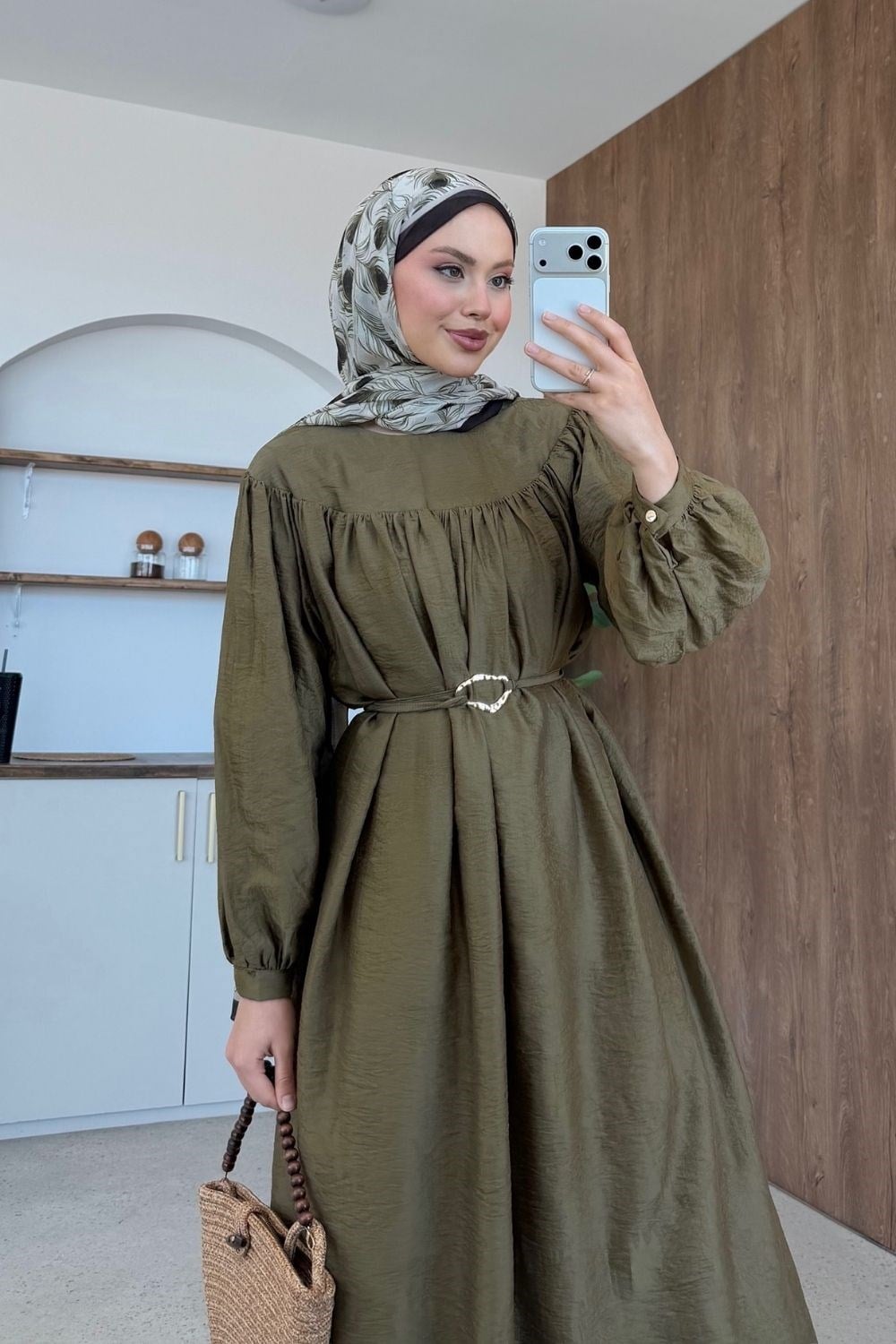Latife Jakarlı Elbise Haki 9659 