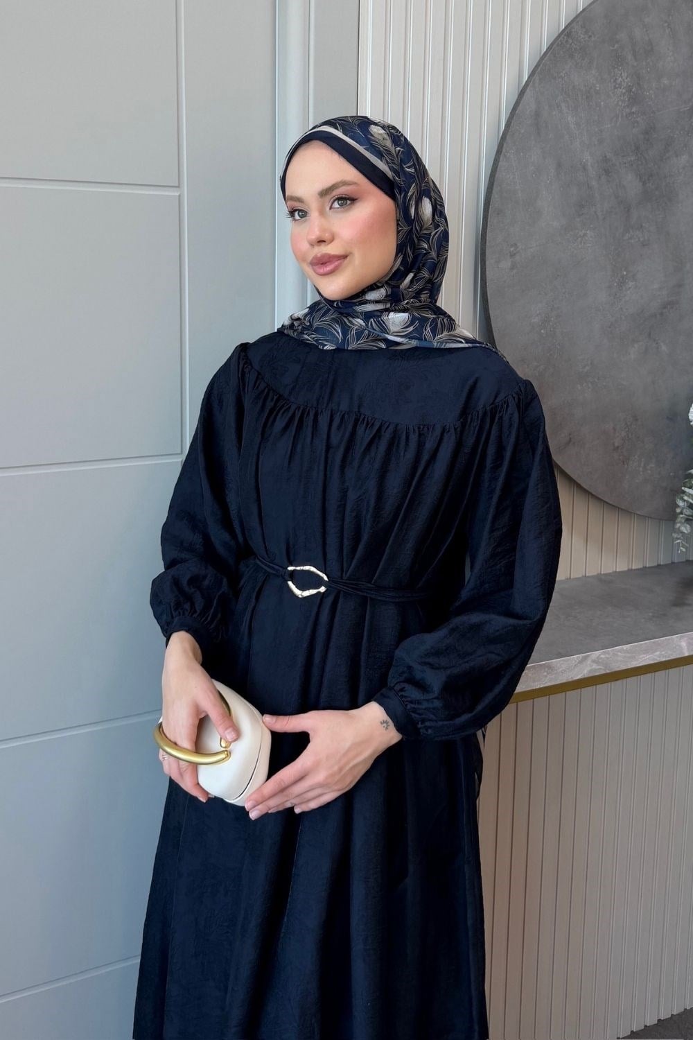 Latife Jakarlı Elbise Lacivert 9659 
