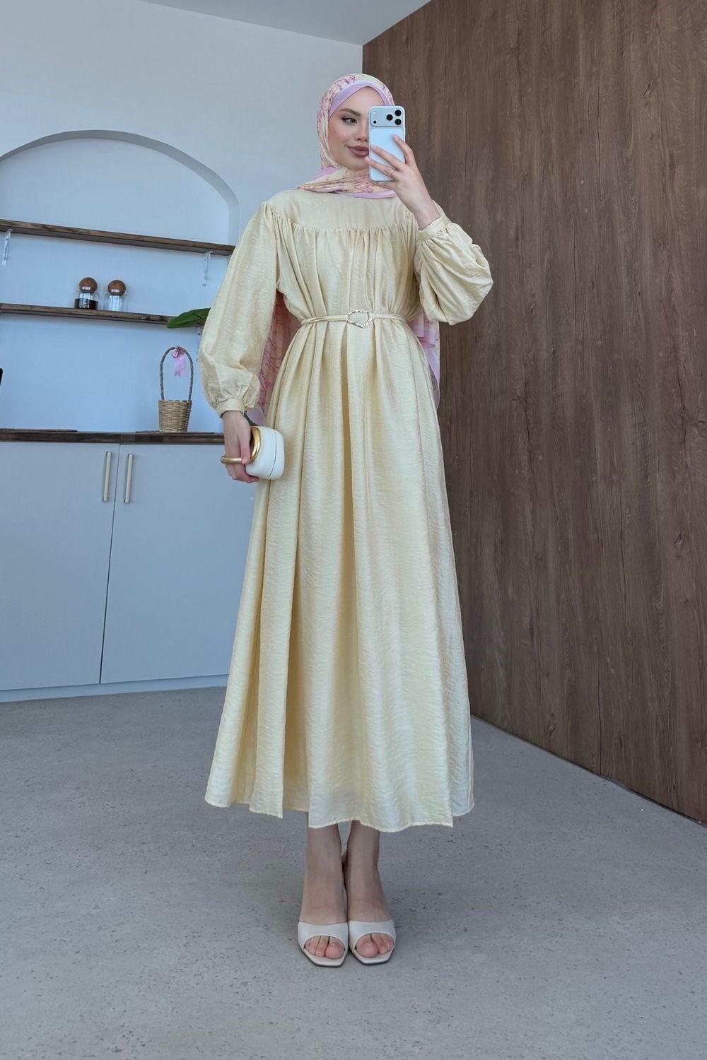 Latife Jakarlı Elbise Sarı 9659 