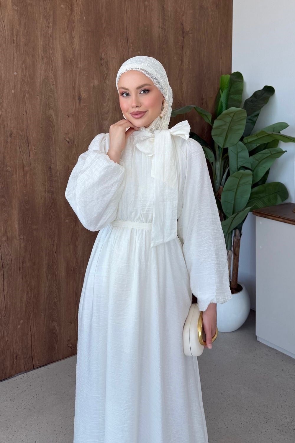 Vanilya Fiyonk Detay Elbise Beyaz 9668 