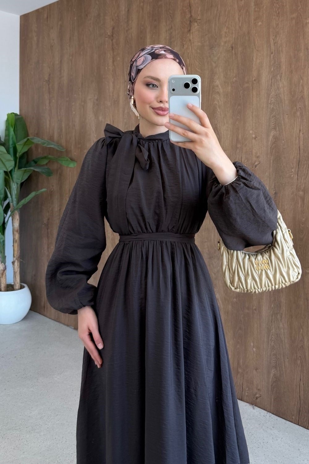 Vanilya Fiyonk Detay Elbise Kahverengi 9668 