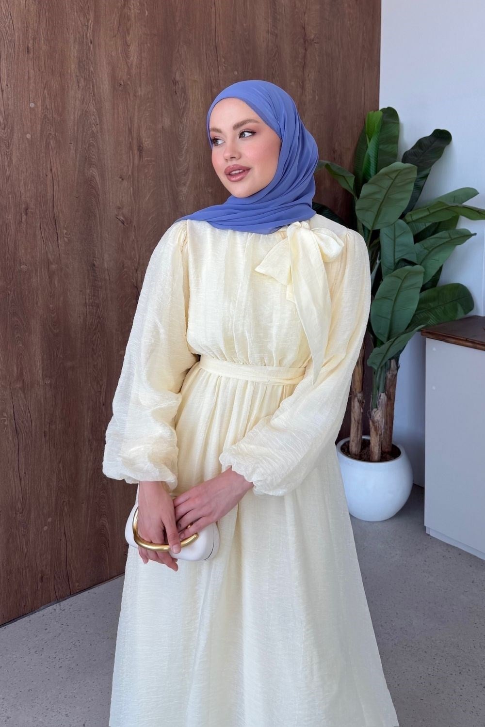 Vanilya Fiyonk Detay Elbise Sarı 9668 