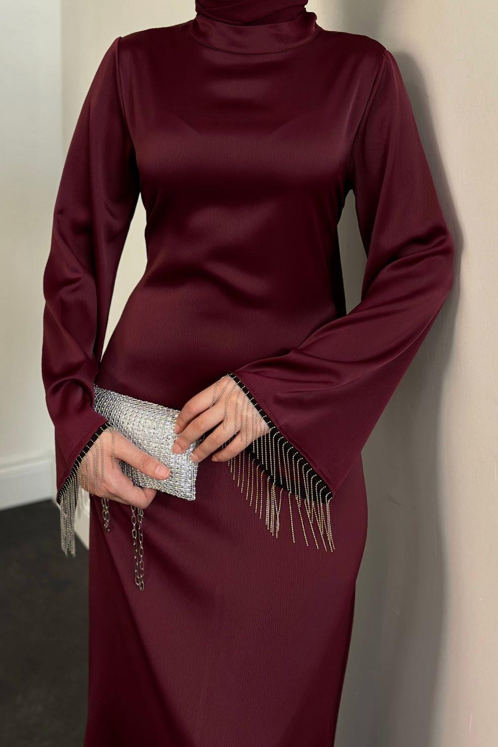 Pena İspanyol Kol Zincir Detay Abiye Bordo 96910 