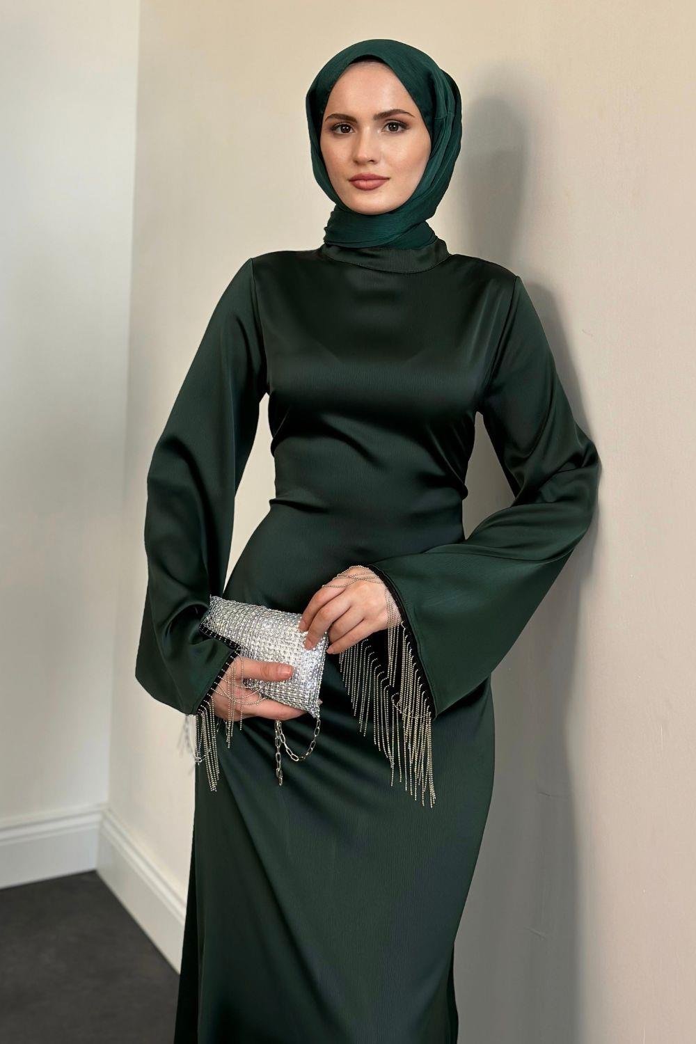 Pena İspanyol Kol Zincir Detay Abiye Zümrüt 96910 