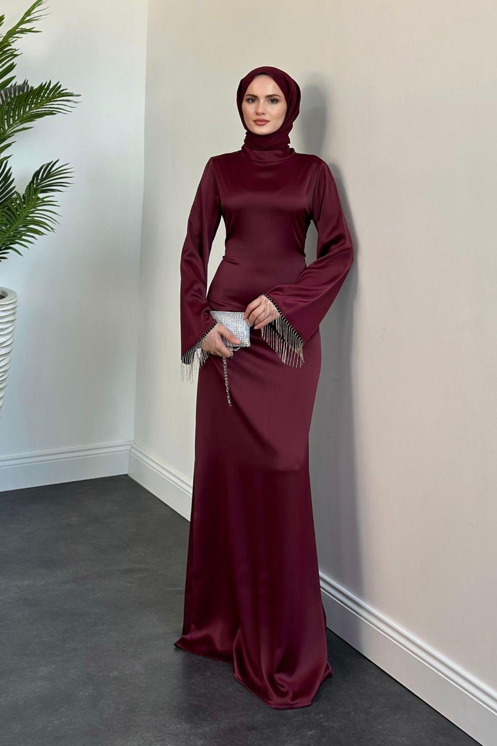 Pena İspanyol Kol Zincir Detay Abiye Bordo 96910 