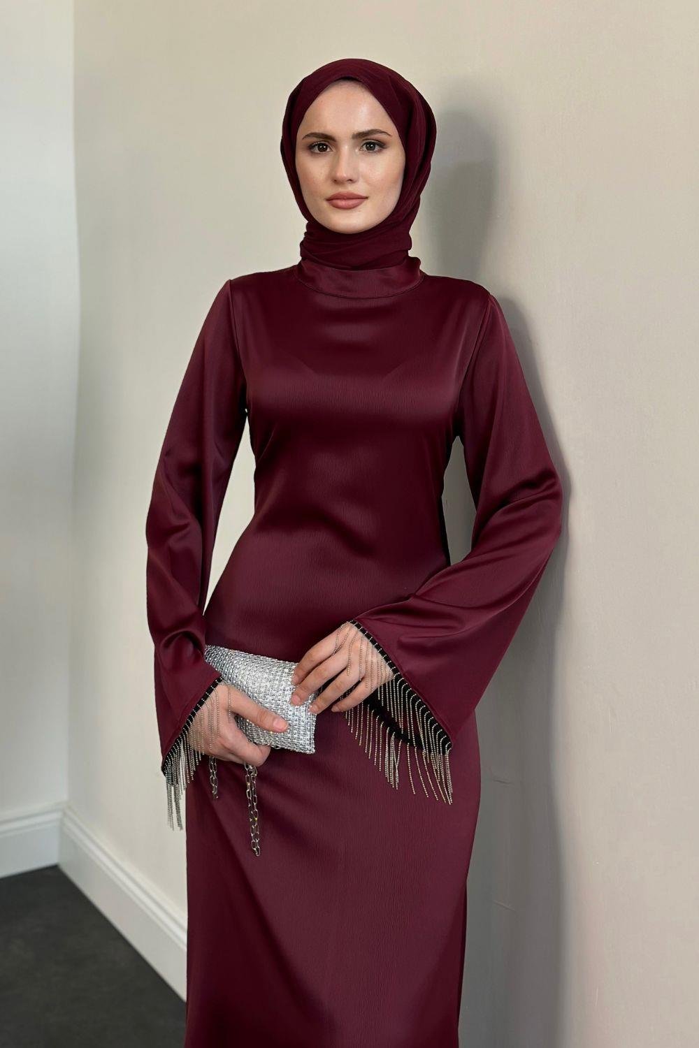 Pena İspanyol Kol Zincir Detay Abiye Bordo 96910 