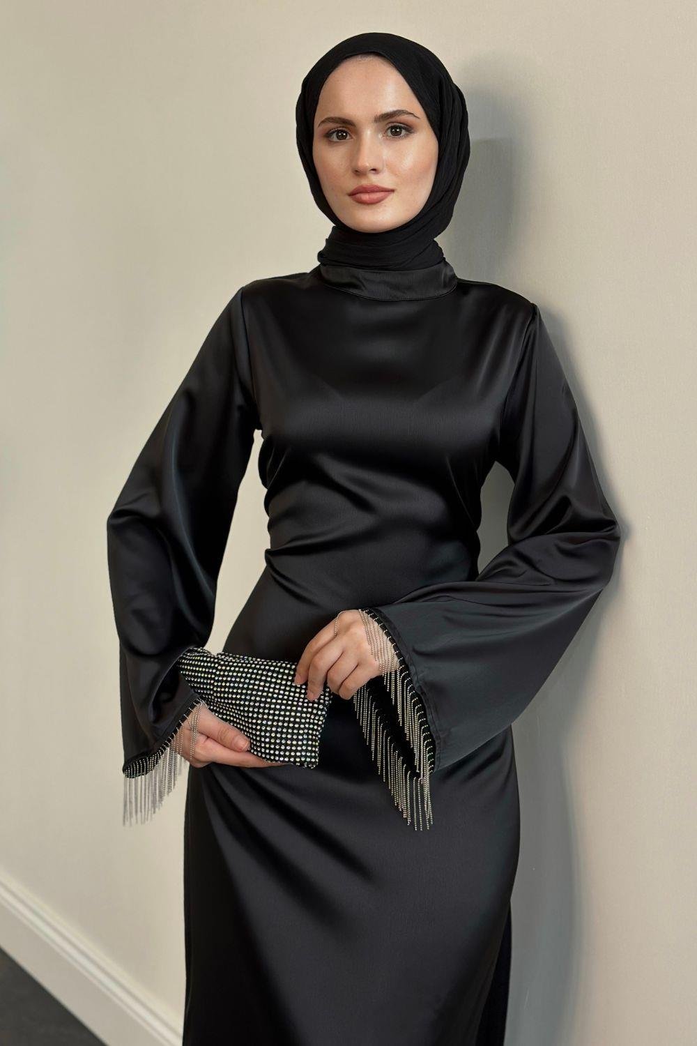 Pena İspanyol Kol Zincir Detay Abiye Siyah 96910 