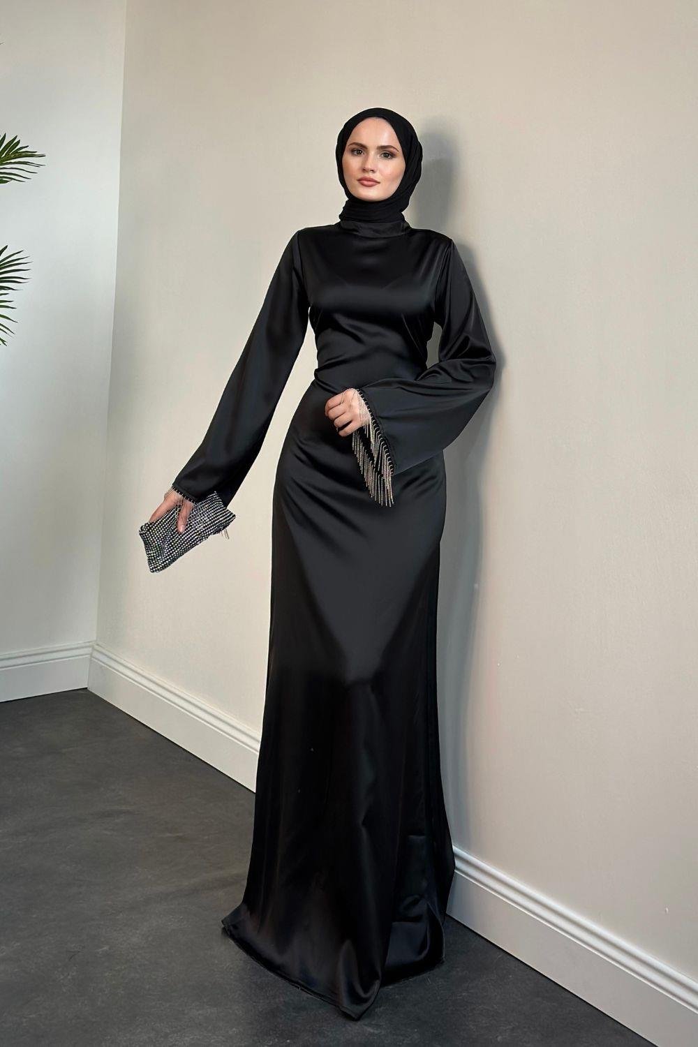 Pena İspanyol Kol Zincir Detay Abiye Siyah 96910 