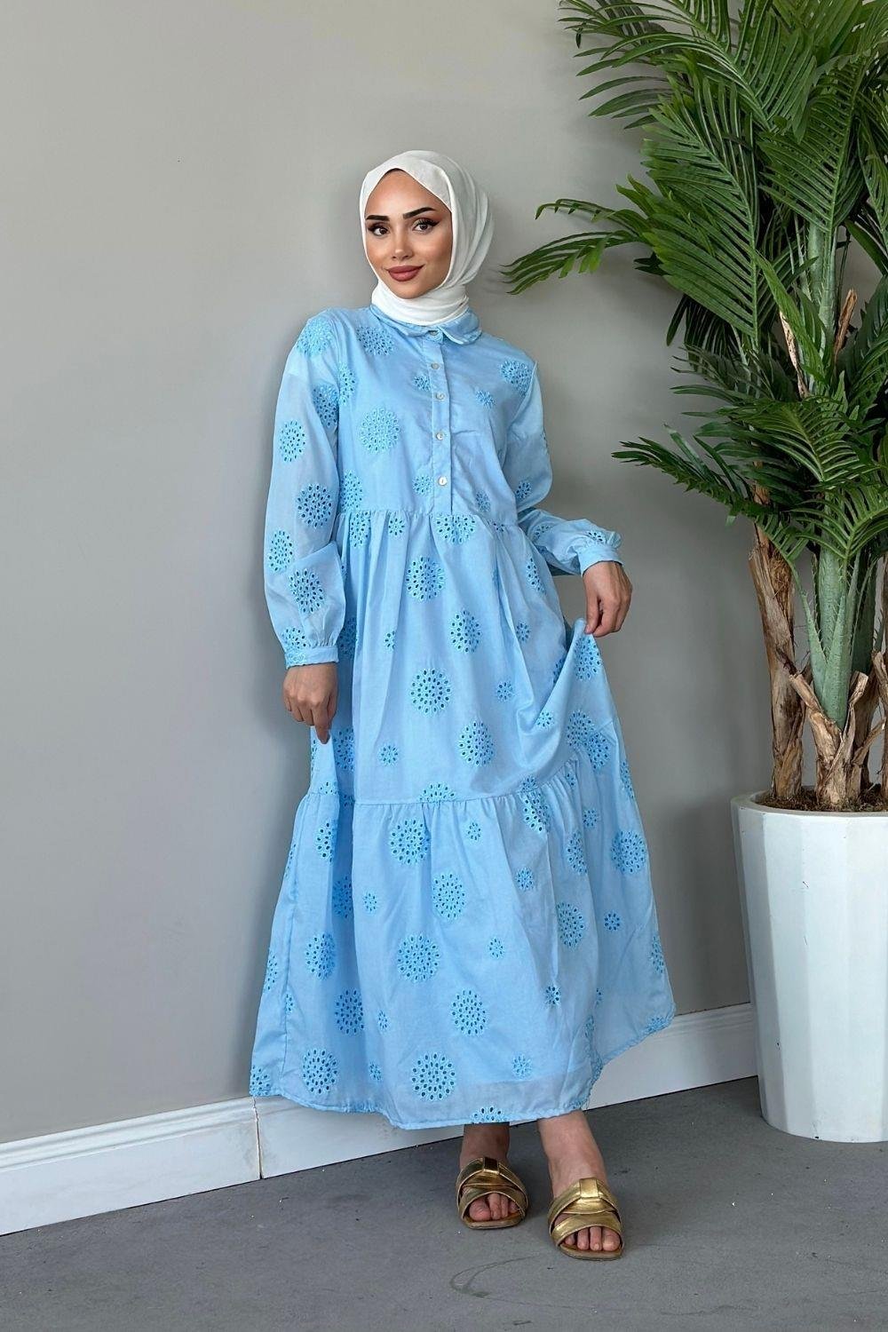 Güpürlü Elbise Bebe Mavisi 9818 