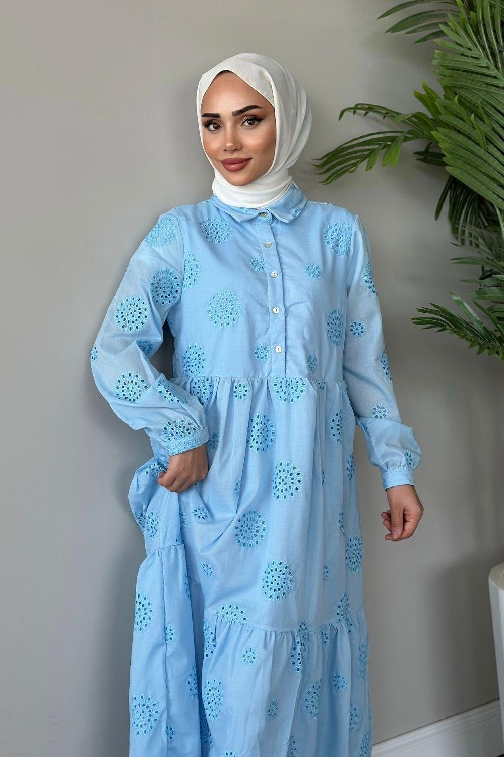 Güpürlü Elbise Bebe Mavisi 9818 