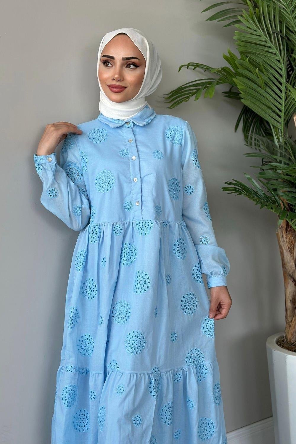 Güpürlü Elbise Bebe Mavisi 9818 