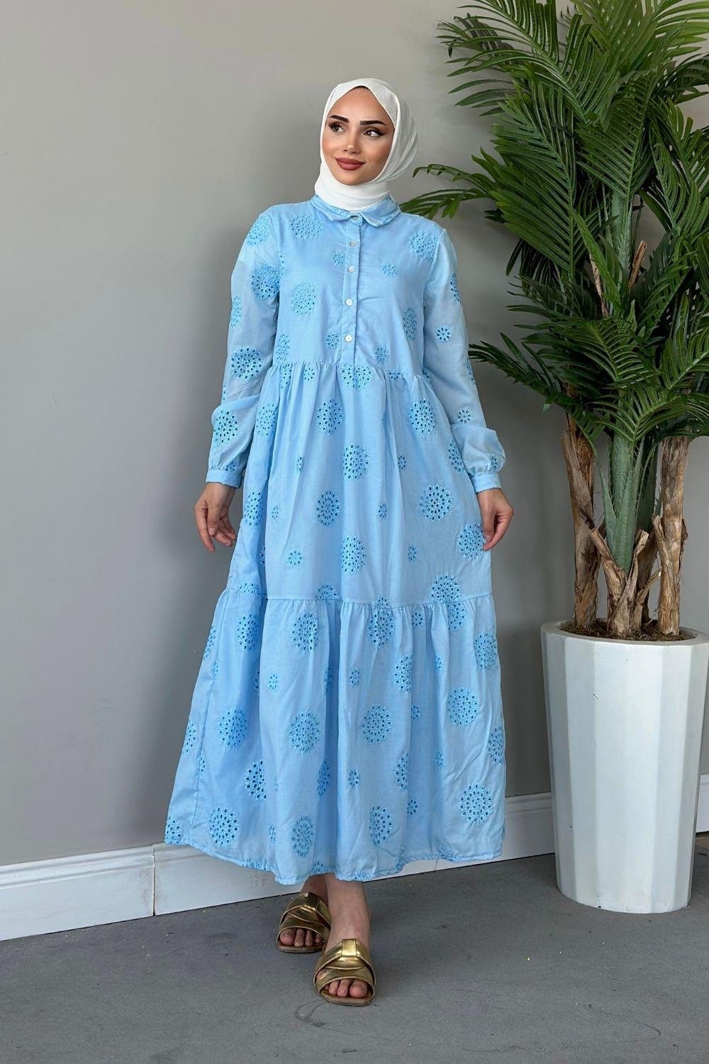 Güpürlü Elbise Bebe Mavisi 9818 